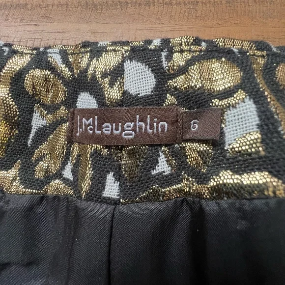 J. McLaughlin Perita Mini Skirt Vintage Daisy Gold Metallic Brocade Zip Front - Picture 11 of 14